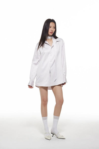 Light Shiny Neck Strap Loose Shirt-korean-fashion-Shirt-Light's Closet-OH Garments