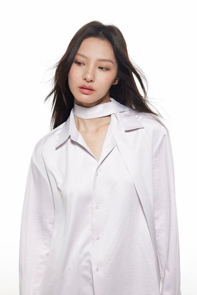 Light Shiny Neck Strap Loose Shirt-korean-fashion-Shirt-Light's Closet-OH Garments