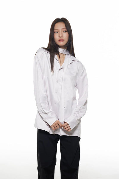 Light Shiny Neck Strap Loose Shirt-korean-fashion-Shirt-Light's Closet-OH Garments