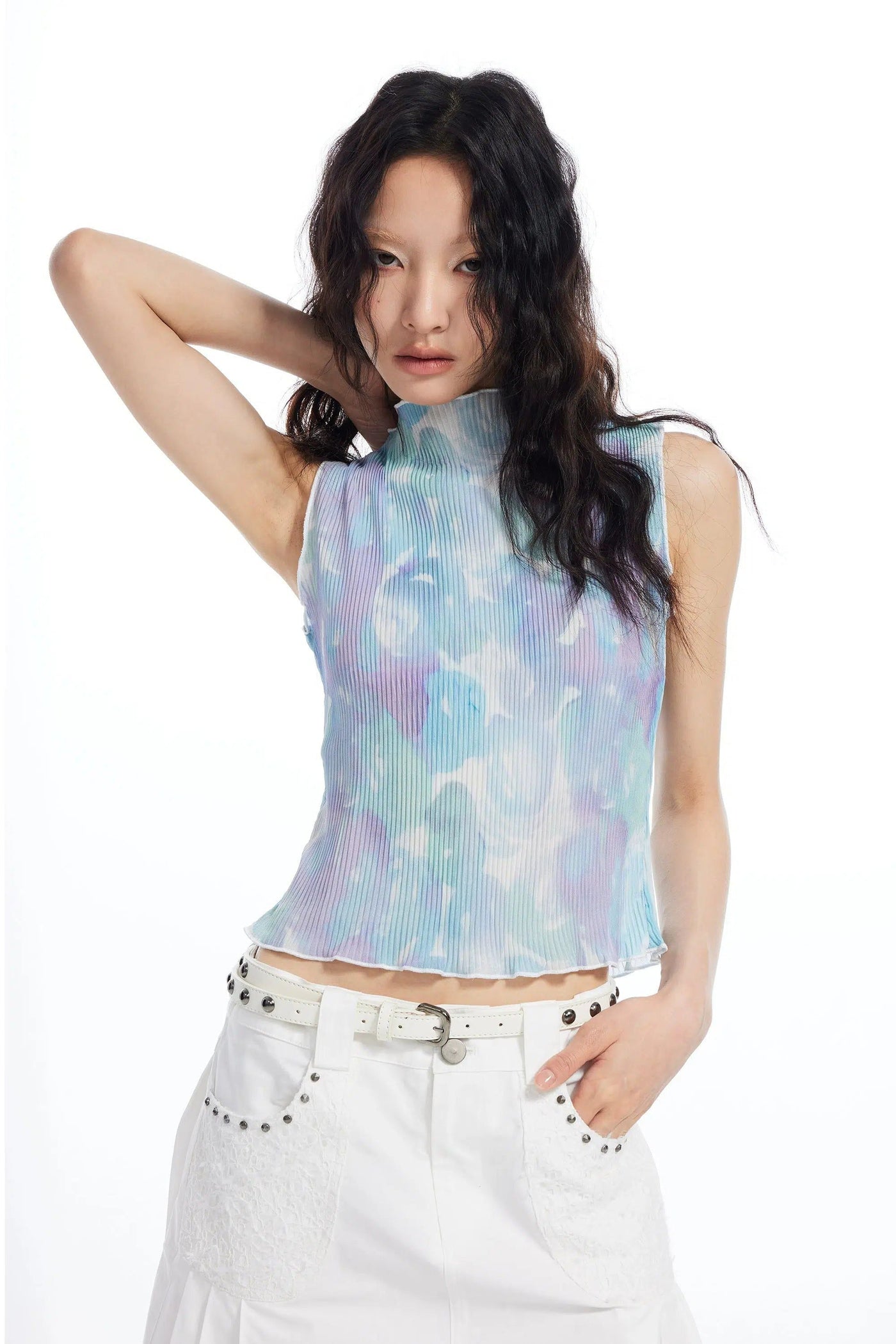 Light Smudged Art Pleated Vest-korean-fashion-Vest-Light's Closet-OH Garments