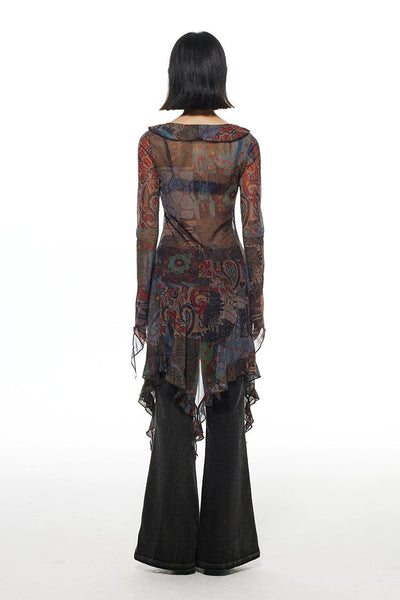 Light Vintage Print Mesh Lace Dress-korean-fashion-Dress-Light's Closet-OH Garments