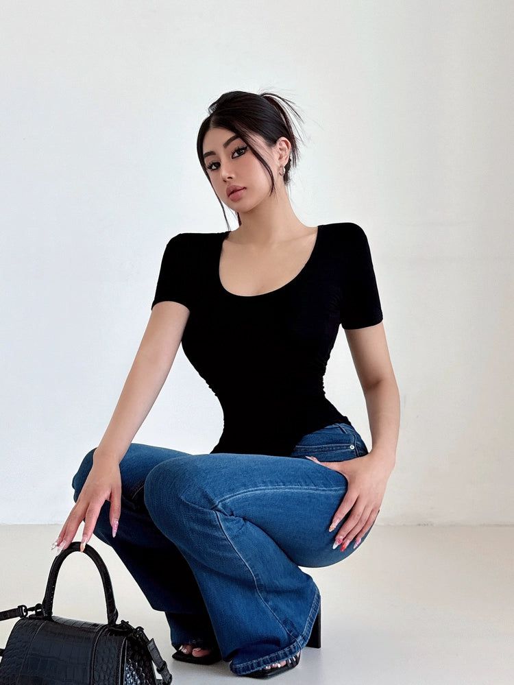 Livia Curved End Tight T-Shirt-korean-fashion-T-Shirt-Livia's Closet-OH Garments
