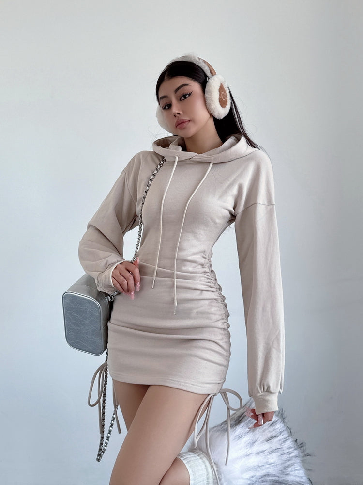Livia Drawstring Pleats Hooded Dress-korean-fashion-Dress-Livia's Closet-OH Garments
