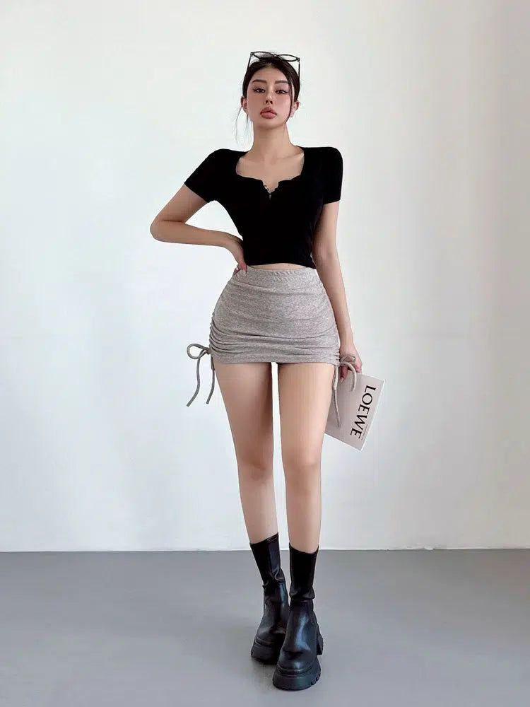 Livia Drawstring Tie A-Line Skirt-korean-fashion-Skirt-Livia's Closet-OH Garments