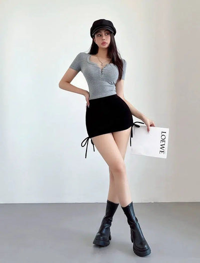 Livia Drawstring Tie A-Line Skirt-korean-fashion-Skirt-Livia's Closet-OH Garments