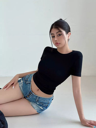 Livia Essential Slim Fit Cropped T-Shirt-korean-fashion-T-Shirt-Livia's Closet-OH Garments