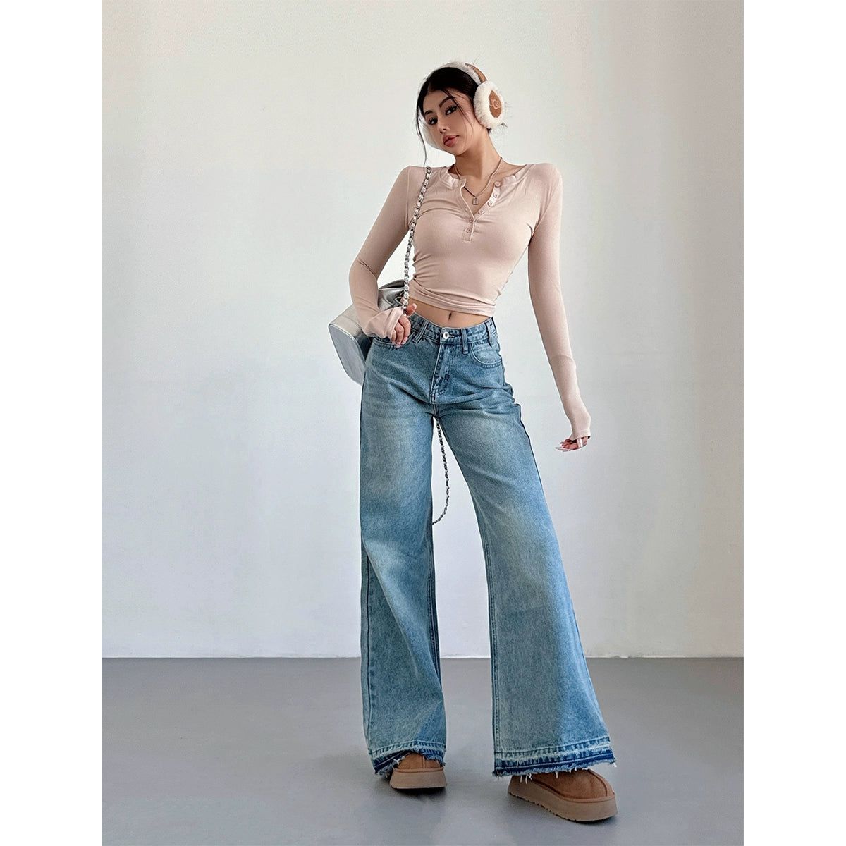 Livia Faded Raw Edge Flared Jeans-korean-fashion-Jeans-Livia's Closet-OH Garments