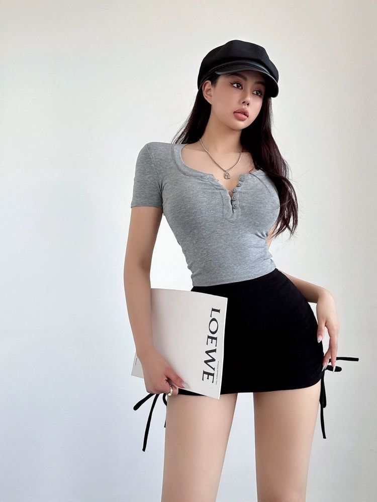 Livia Fitted Buttons T-Shirt-korean-fashion-T-Shirt-Livia's Closet-OH Garments