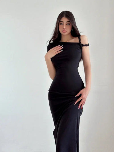 Livia Irregular Off-Shoulder Slim Long Dress-korean-fashion-Dress-Livia's Closet-OH Garments