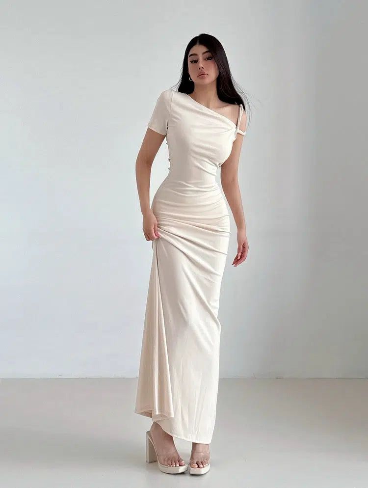 Livia Irregular Off-Shoulder Slim Long Dress-korean-fashion-Dress-Livia's Closet-OH Garments