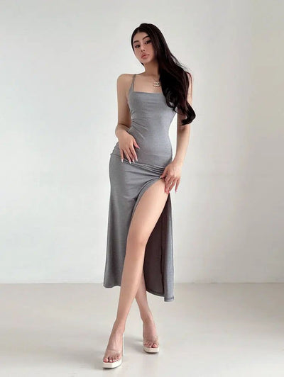 Livia Lace Stitched High Slit Dress-korean-fashion-Dress-Livia's Closet-OH Garments