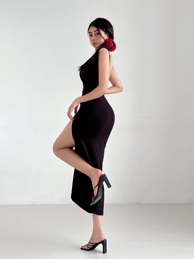 Livia Lace Stitched High Slit Dress-korean-fashion-Dress-Livia's Closet-OH Garments