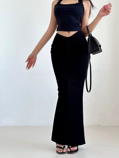 Livia Mid Drawstring Slim Skirt-korean-fashion-Skirt-Livia's Closet-OH Garments