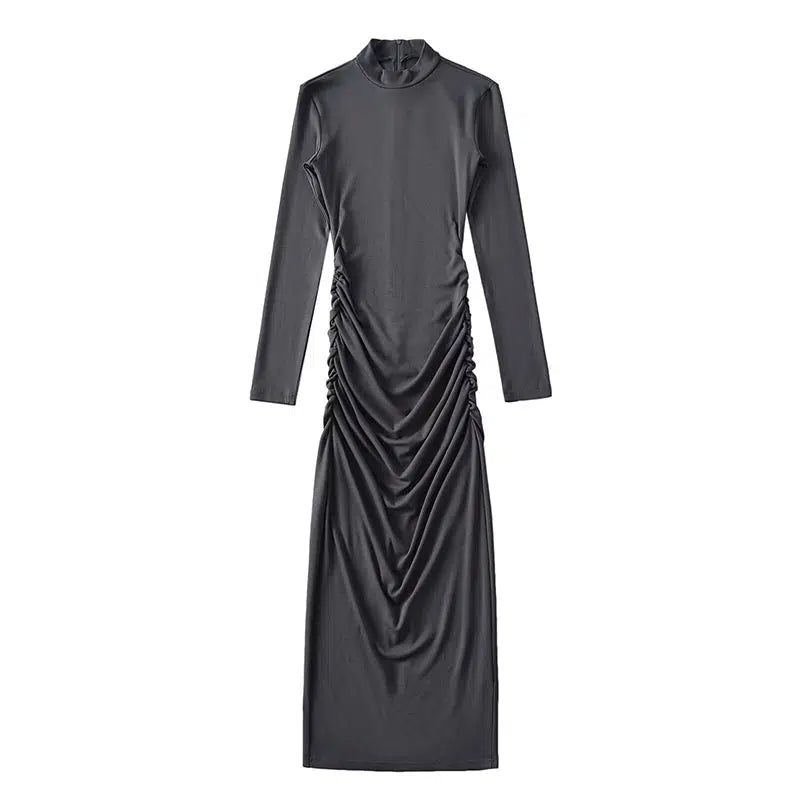 Livia Pleated Back Slit Long Dress-korean-fashion-Dress-Livia's Closet-OH Garments