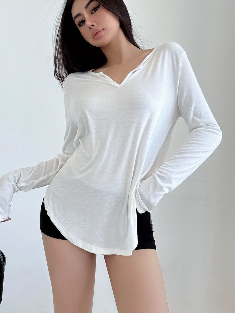 Livia Relaxed Long Sleeve Polo-korean-fashion-Polo-Livia's Closet-OH Garments