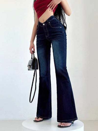 Livia Washed V-Waist Slim Jeans-korean-fashion-Jeans-Livia's Closet-OH Garments