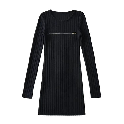Livia Zip Hollowed Knitted Dress-korean-fashion-Dress-Livia's Closet-OH Garments