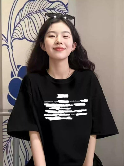 Mina Abstract Graphic Print T-Shirt-korean-fashion-T-Shirt-Mina's Closet-OH Garments