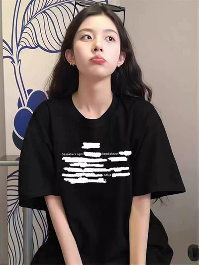 Mina Abstract Graphic Print T-Shirt-korean-fashion-T-Shirt-Mina's Closet-OH Garments