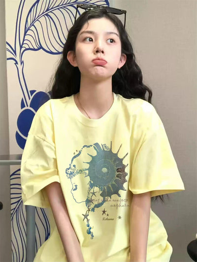 Mina Abstract Graphic Print T-Shirt-korean-fashion-T-Shirt-Mina's Closet-OH Garments