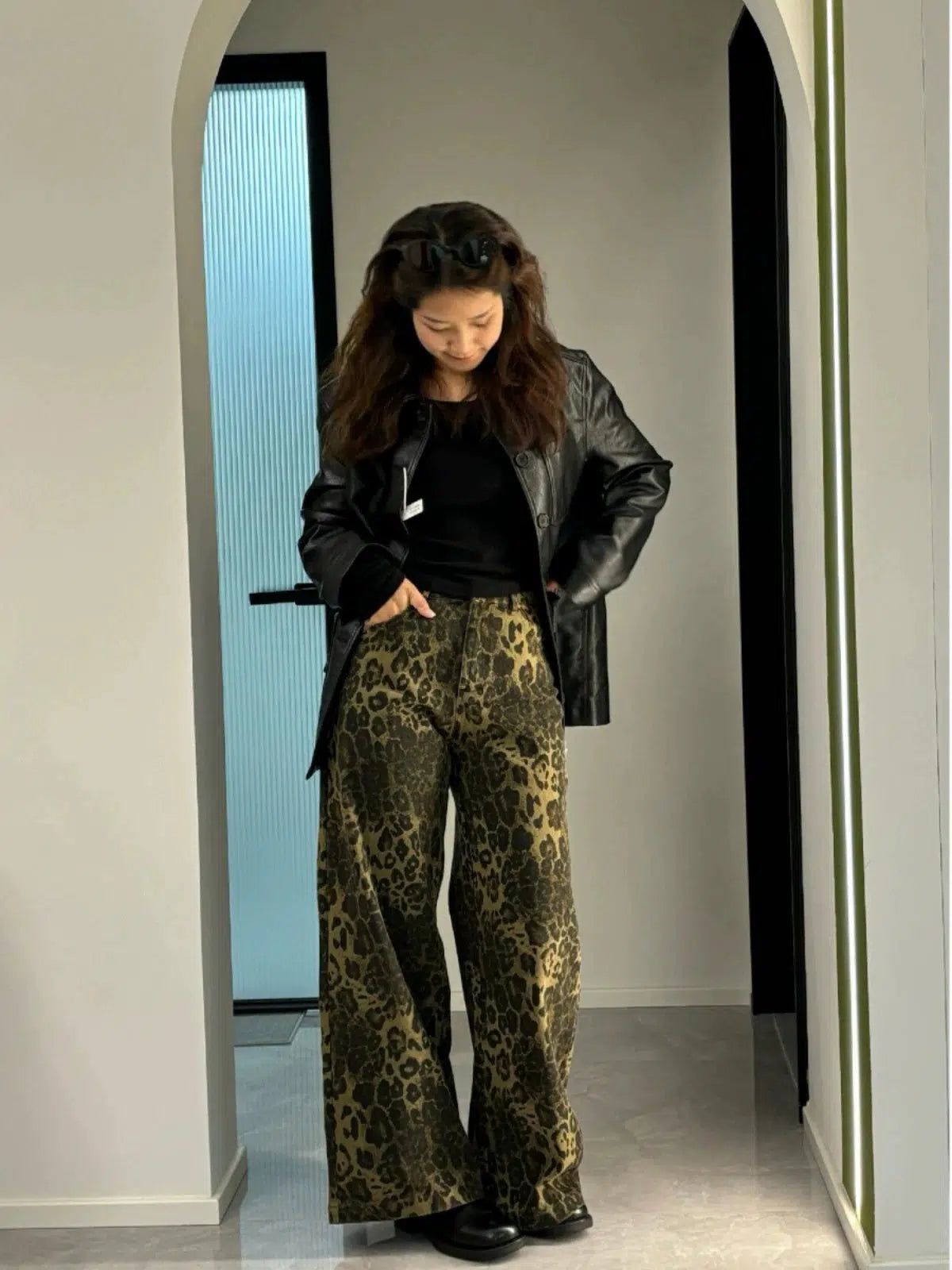 Mina Animal Print Wide Leg Jeans-korean-fashion-Pants-Mina's Closet-OH Garments