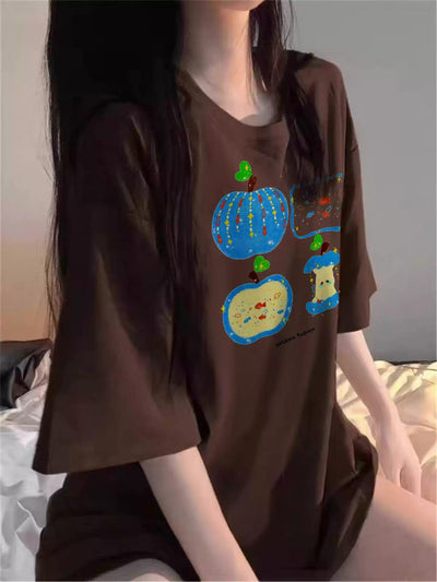 Mina Apple Graphic Print T-Shirt-korean-fashion-T-Shirt-Mina's Closet-OH Garments