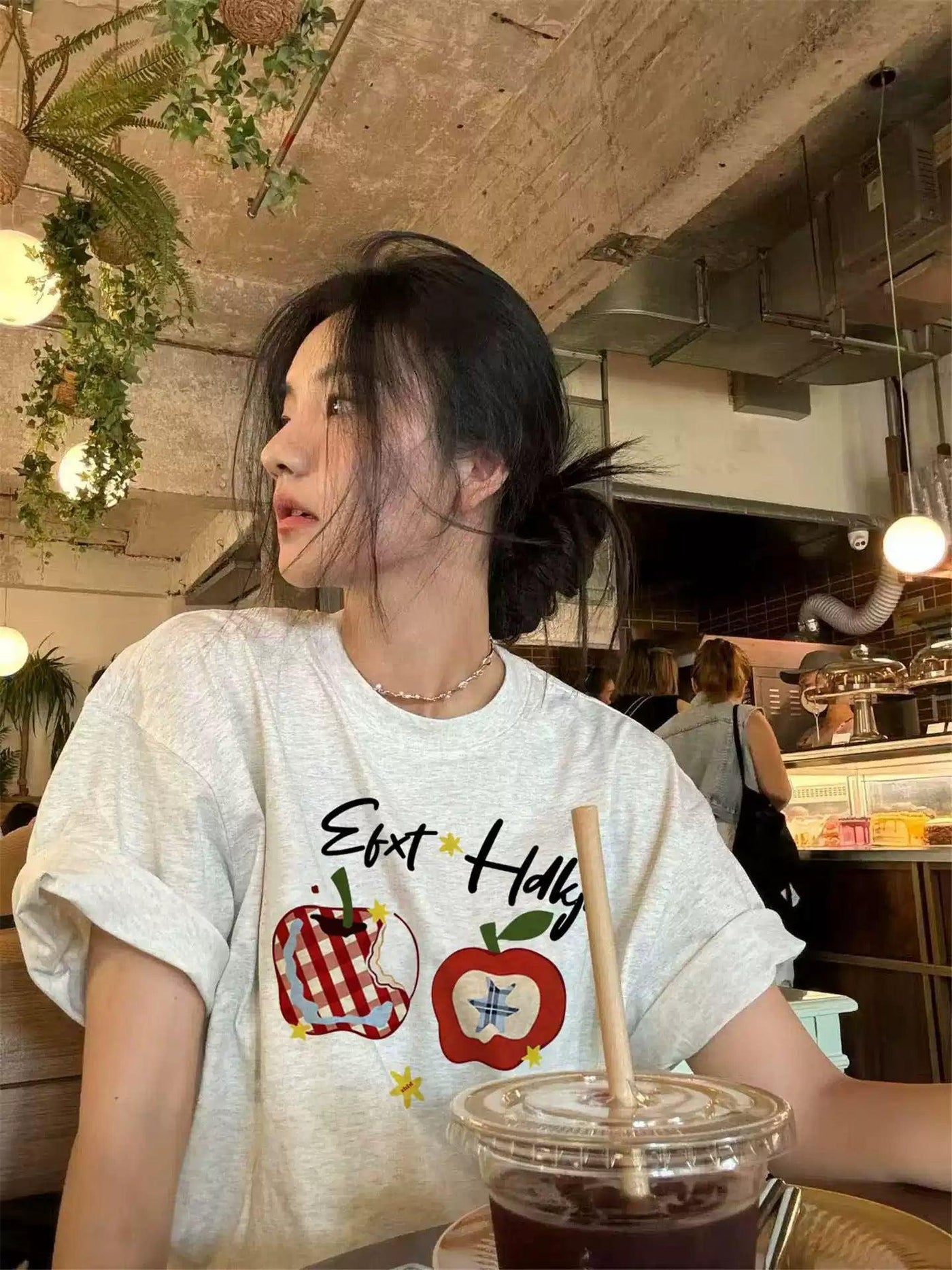 Mina Apple Graphic Print T-Shirt-korean-fashion-T-Shirt-Mina's Closet-OH Garments