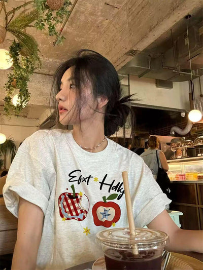 Mina Apple Graphic Print T-Shirt-korean-fashion-T-Shirt-Mina's Closet-OH Garments