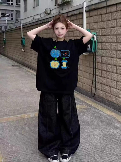 Mina Apple Graphic Print T-Shirt-korean-fashion-T-Shirt-Mina's Closet-OH Garments
