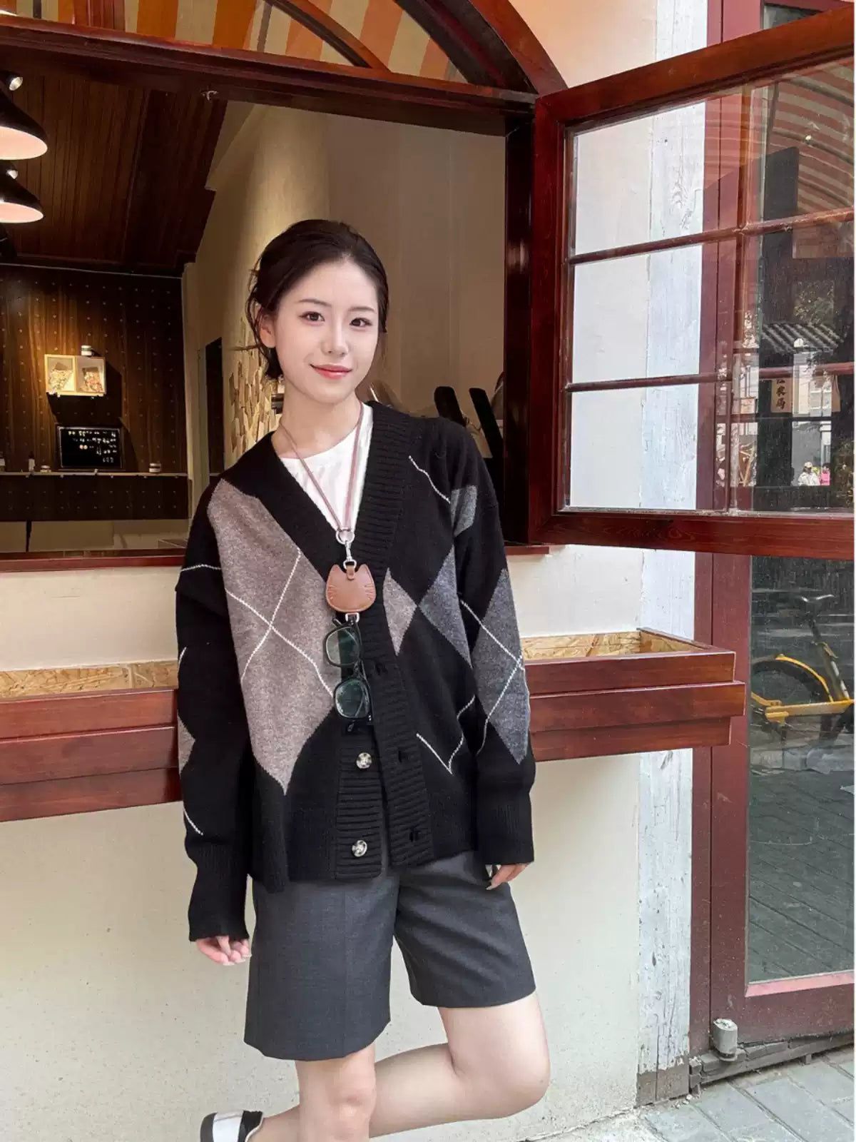 Mina Argyle Relaxed Fit Knit Cardigan-korean-fashion-Cardigan-Mina's Closet-OH Garments