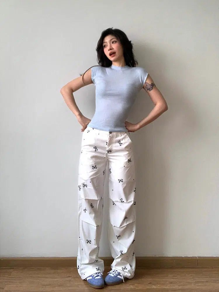 Mina Bowknot & Polka Dots Pleated Pants-korean-fashion-Pants-Mina's Closet-OH Garments