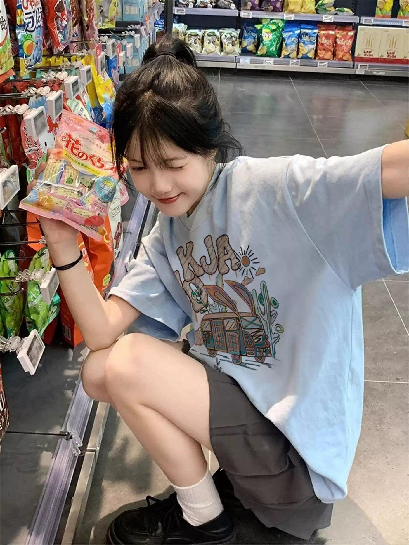 Mina Bus Graffiti T-Shirt-korean-fashion-T-Shirt-Mina's Closet-OH Garments