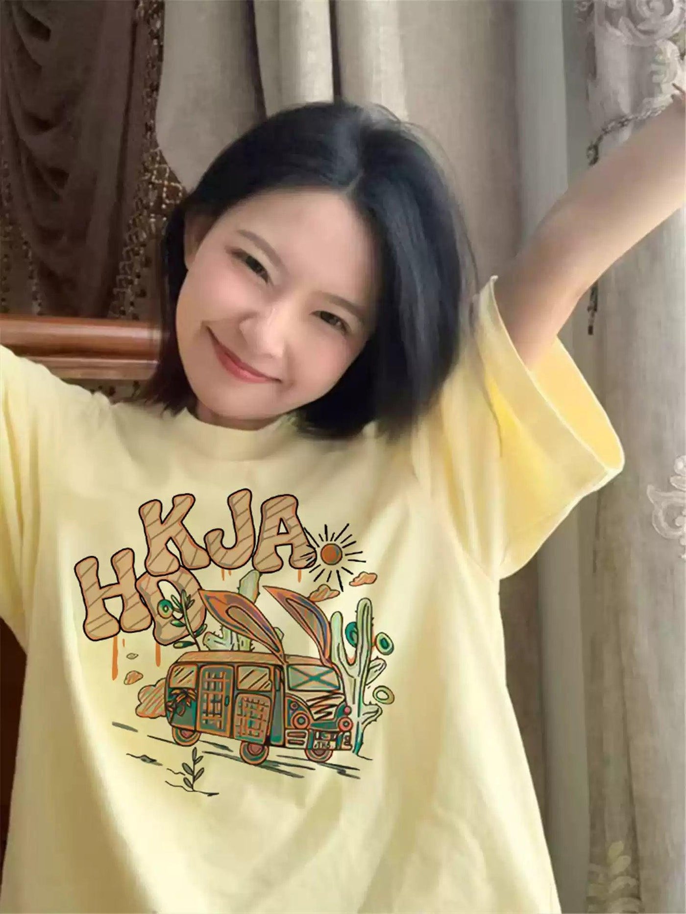 Mina Bus Graffiti T-Shirt-korean-fashion-T-Shirt-Mina's Closet-OH Garments