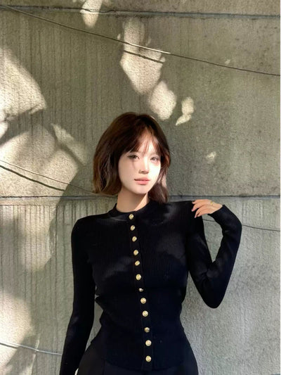 Mina Button-Up Slim Fit Sweater-korean-fashion-Sweater-Mina's Closet-OH Garments