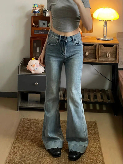 Mina Buttoned and Washed Flare Jeans-korean-fashion-Jeans-Mina's Closet-OH Garments