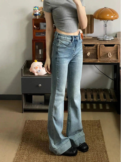 Mina Buttoned and Washed Flare Jeans-korean-fashion-Jeans-Mina's Closet-OH Garments