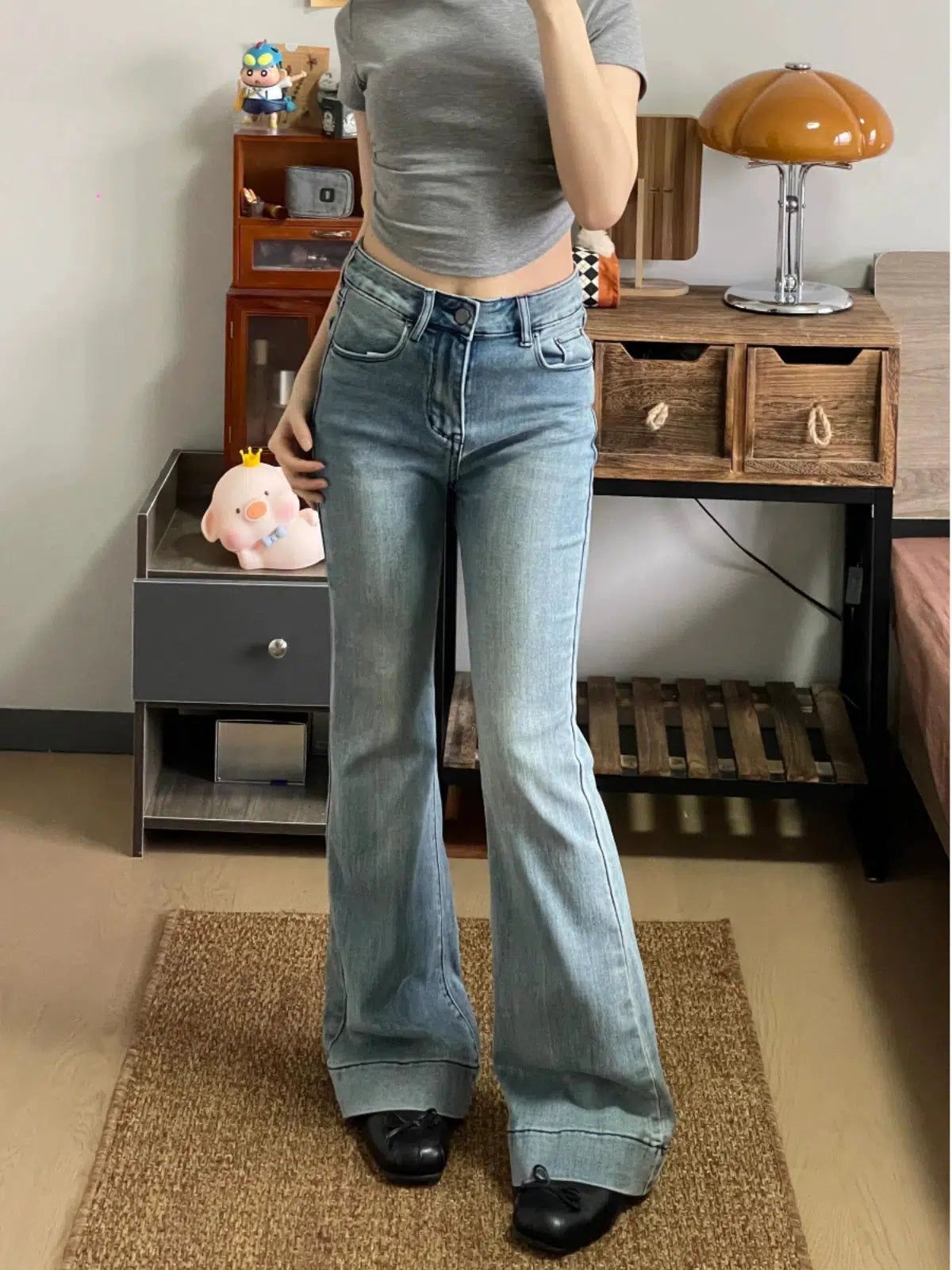 Mina Buttoned and Washed Flare Jeans-korean-fashion-Jeans-Mina's Closet-OH Garments