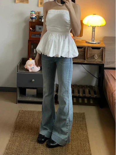 Mina Buttoned and Washed Flare Jeans-korean-fashion-Jeans-Mina's Closet-OH Garments