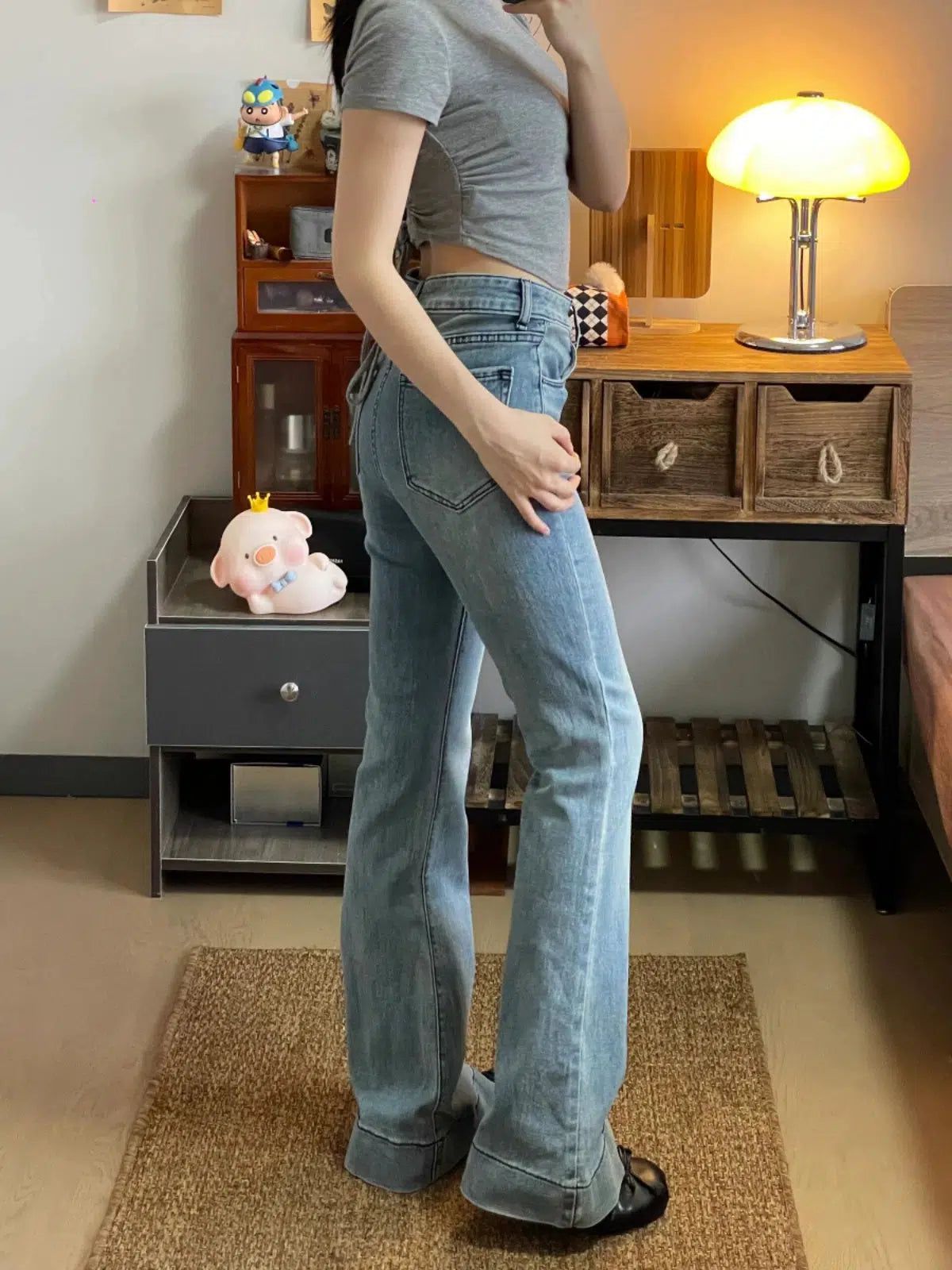 Mina Buttoned and Washed Flare Jeans-korean-fashion-Jeans-Mina's Closet-OH Garments