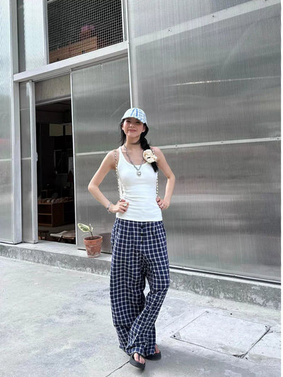 Mina Casual Checked Buttons-Up Pants-korean-fashion-Pants-Mina's Closet-OH Garments