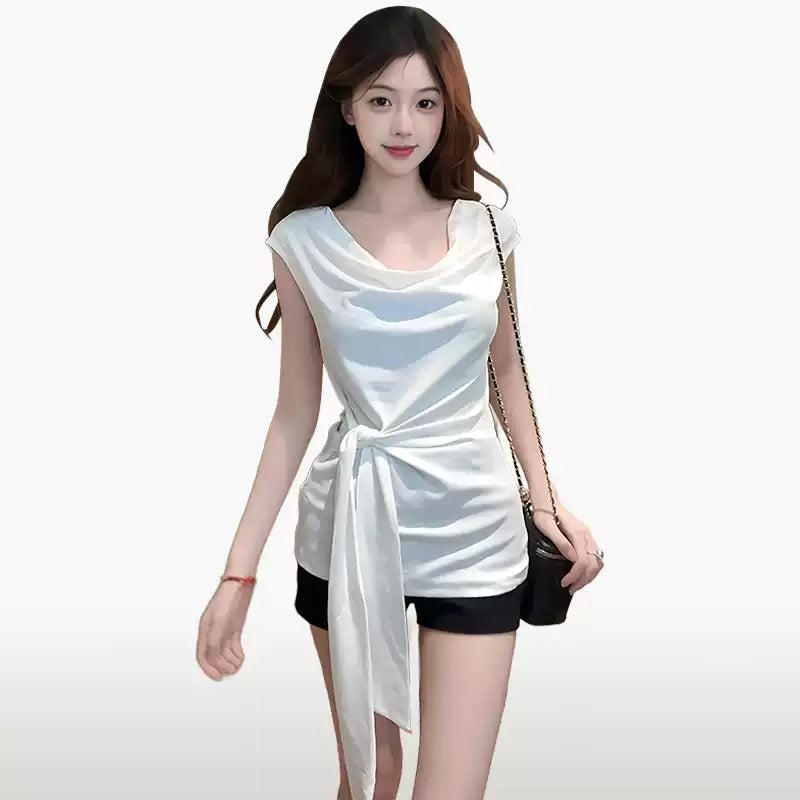 Mina Casual Waist Strap Blouse-korean-fashion-Blouse-Mina's Closet-OH Garments