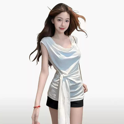 Mina Casual Waist Strap Blouse-korean-fashion-Blouse-Mina's Closet-OH Garments