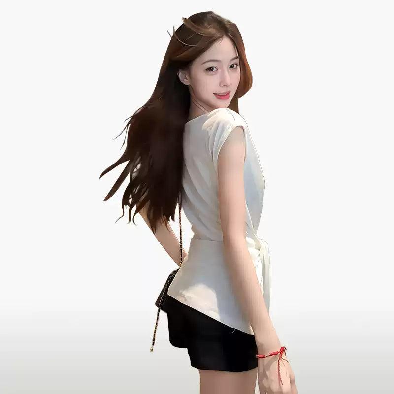 Mina Casual Waist Strap Blouse-korean-fashion-Blouse-Mina's Closet-OH Garments