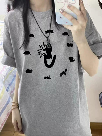 Mina Cats Graphic Print T-Shirt-korean-fashion-T-Shirt-Mina's Closet-OH Garments