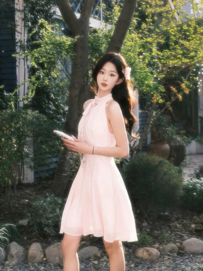 Mina Chic Pleated Halterneck Dress-korean-fashion-Dress-Mina's Closet-OH Garments