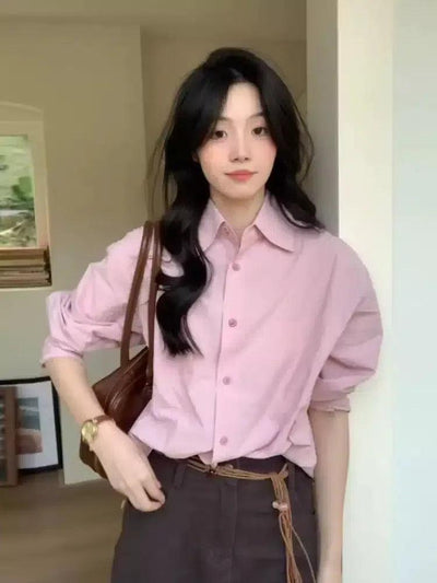 Mina Classic Plain Loose Fit Shirt-korean-fashion-Shirt-Mina's Closet-OH Garments