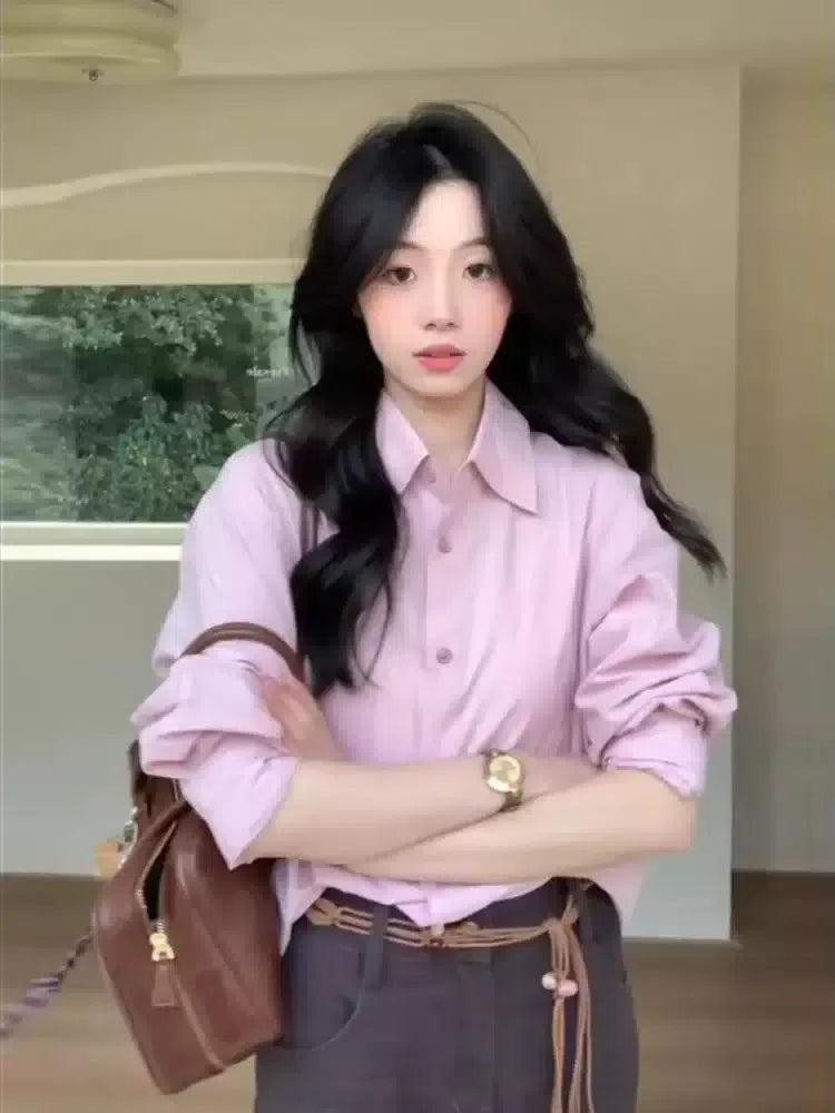 Mina Classic Plain Loose Fit Shirt-korean-fashion-Shirt-Mina's Closet-OH Garments