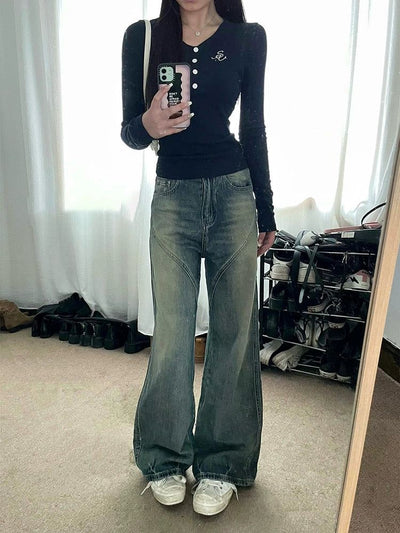 Mina Classic Wash Stitched Jeans-korean-fashion-Jeans-Mina's Closet-OH Garments