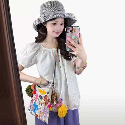 Mina Colorful Buttons Puffed Blouse-korean-fashion-Blouse-Mina's Closet-OH Garments