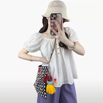 Mina Colorful Buttons Puffed Blouse-korean-fashion-Blouse-Mina's Closet-OH Garments